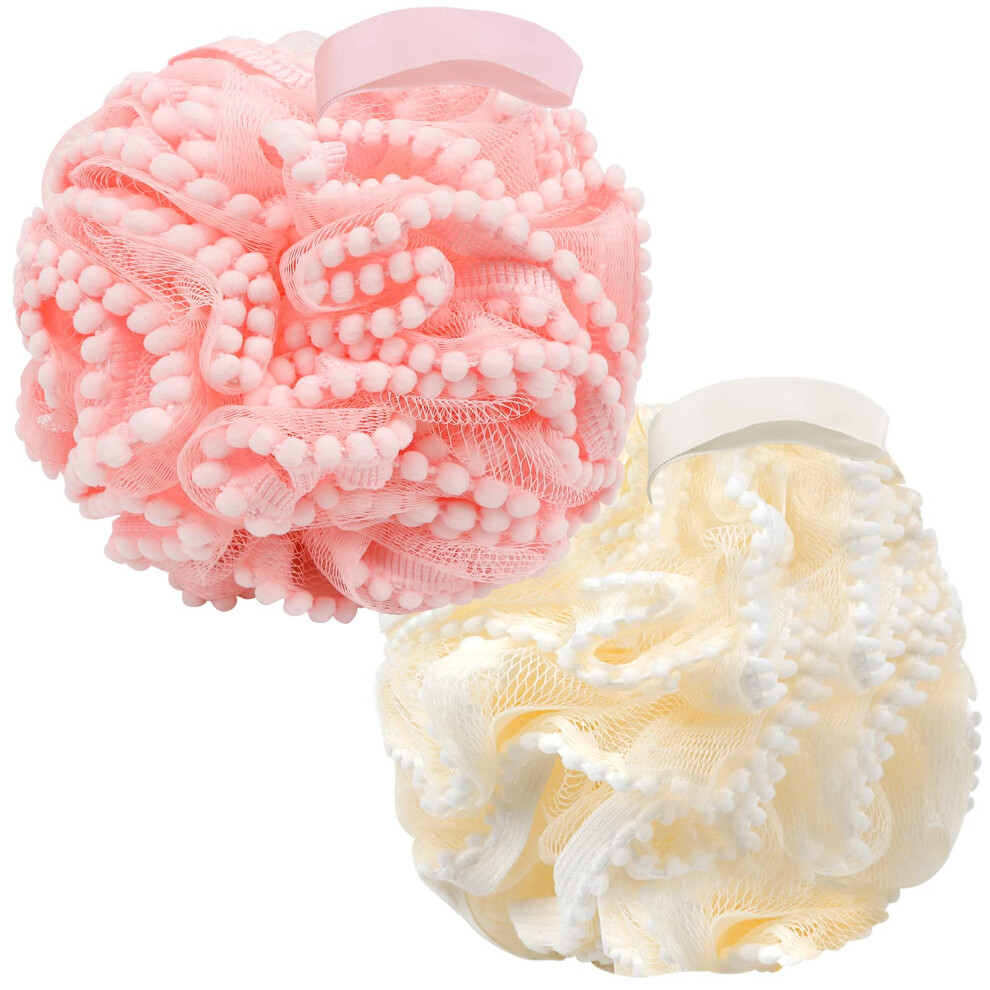Shower Loofah and Bath Sponge Set, Soft Mesh Pouf for Gentle Exfoliation, Rich Foam, 2pcs 60g Luxury