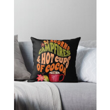 Glands, feux de camp et tasses de chocolat chaud - Housses de coussin décoratives automnales et chaleureuses
