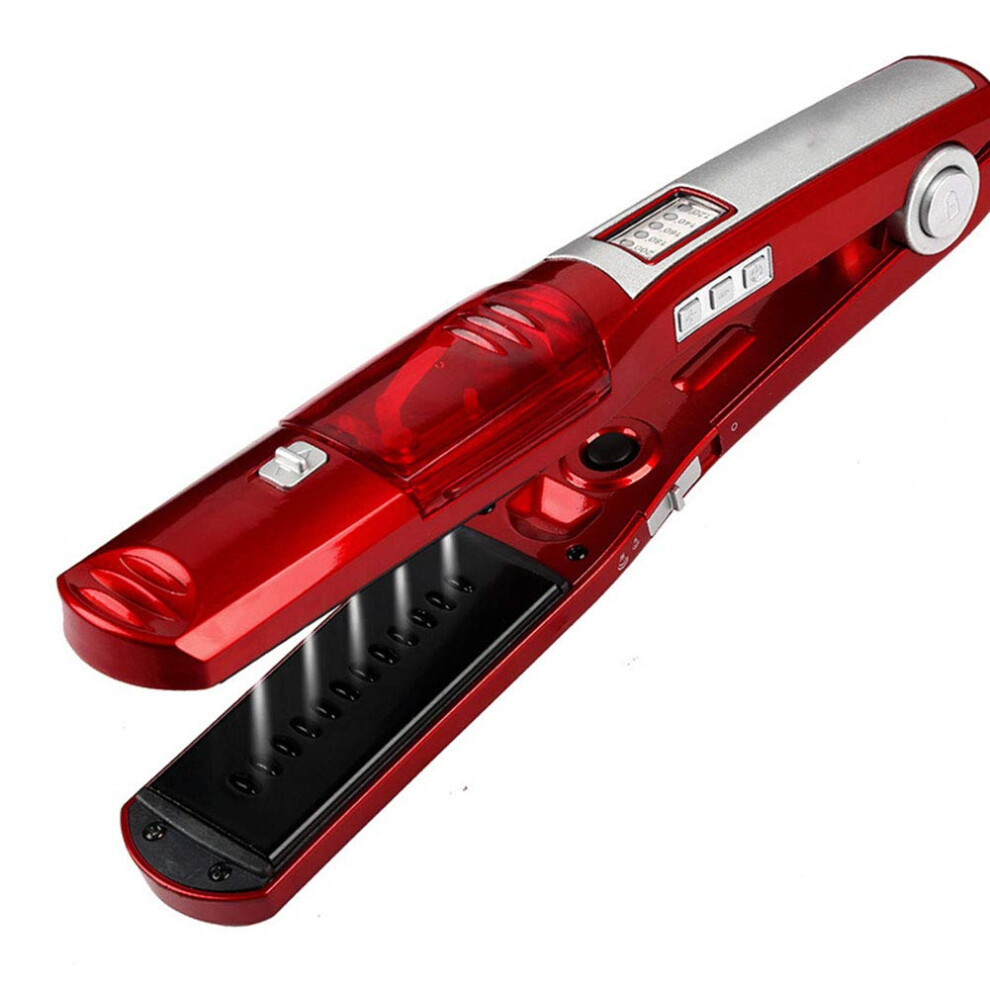 Red Steam Hair Straightener For Wet And Dry Hair, Tourmaline Ceramic Flat Iron With Adjustable Temperature,