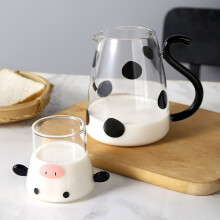 Blaxill 550-ml-Glaskrug mit Deckel und Griff, niedliches Kuh-Design mit Glasbecher – geeignet für Zuhause, Büro und Hotel