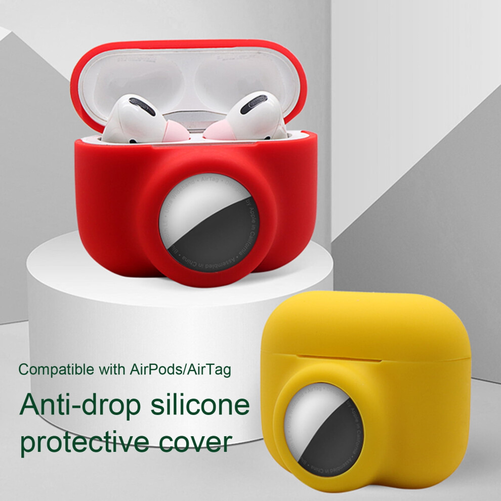 Susuchens Tracker Protector Multifunctional Simple Design Silicone 2-In-1 Earphones Protective Sleeve For Compatible With Airpods For Airtag 9173940156784