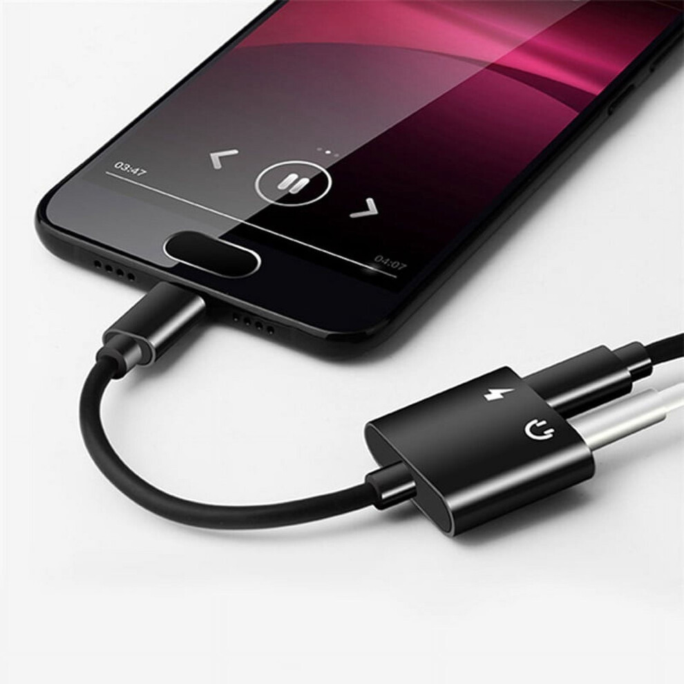 2 In1 Type-C To 3.5Mm Headphone Jack Adaptor/Connector Charger, Earphone Aux Audio & Charge Adaptor Black 9389440591394