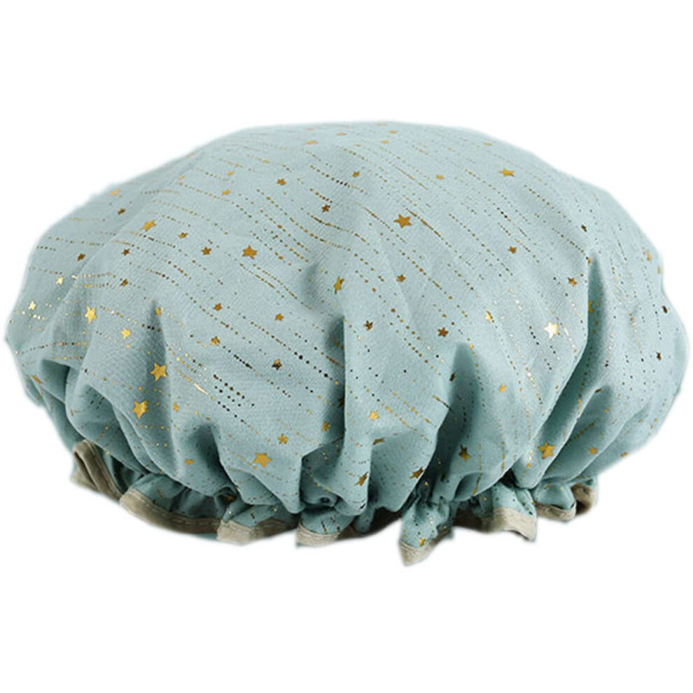 Green Reusable Waterproof Shower Cap For Women, Large Doublelayer Design, Elastic Fit,