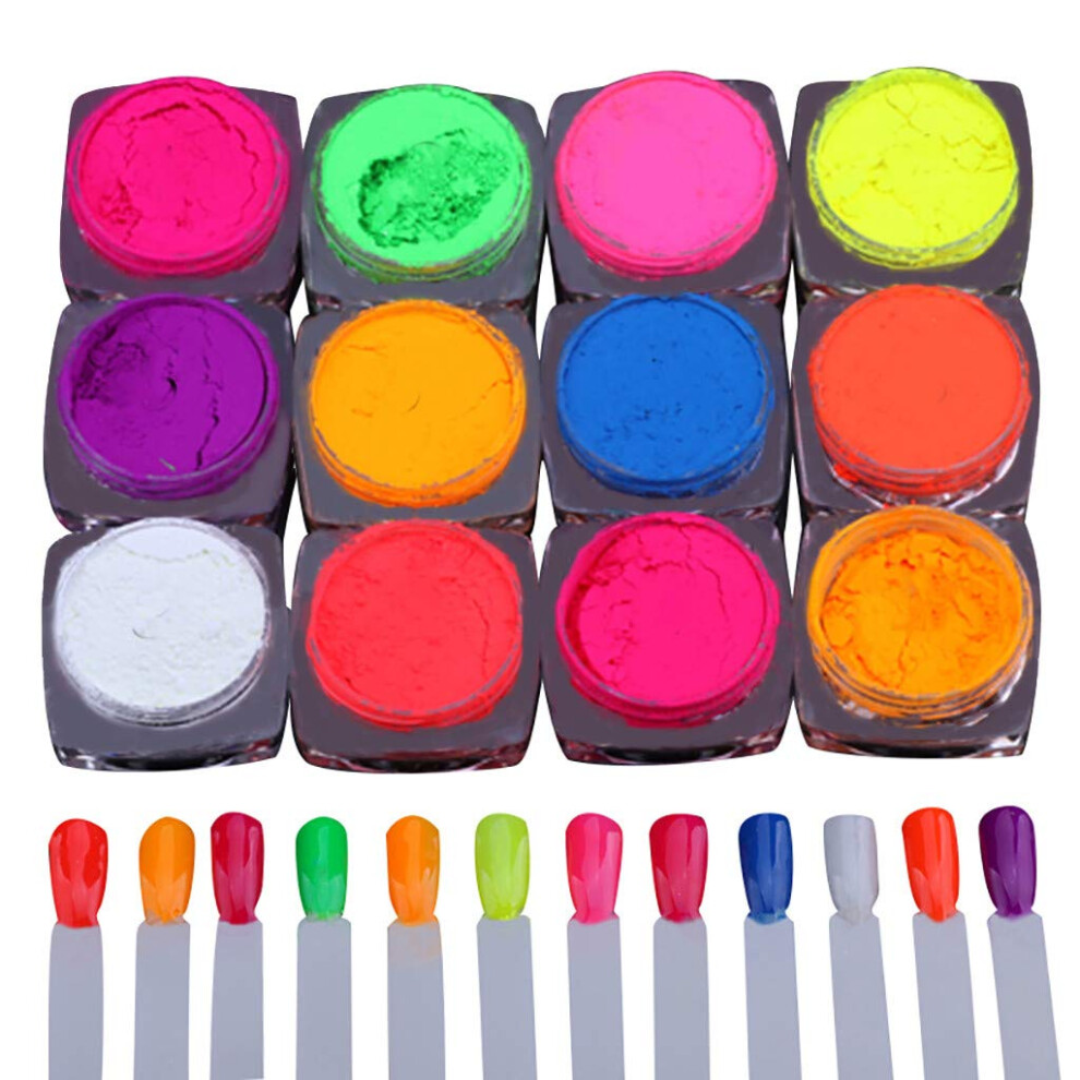 12 Colors Neon Nail Powder Set with Vivid Pigments for Gradient Nail Art Decoration