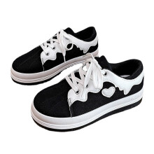 Scarpe basse da donna in tela di lino, sneakers slip-on con lacci, tomaia in tessuto confortevole, tacco elegante, punta arrotondata, design alla