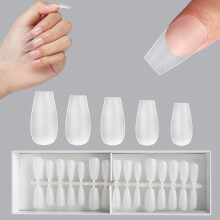 Coffin Nail Tips Clear Soft Gel Prebuff Matte Finish 10 Sizes 300pcs Ultra Fit with Box