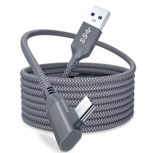 VR-headsetkoblingskabel med høy hastighet, hurtiglading, USB 3.0 til type-C flettet ledning, 90 graders rett vinkel for spill-PC og VR-enheter, bred