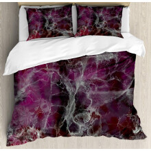 Marble Print Duvet Cover Set, Psychedelic Dark Colors Cloudy Onyx Stone Design, 1 Duvet Cover & 2 Pillowcases, Charcoal Grey Magenta