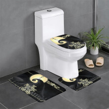 Set di 3 tappetini da bagno in flanella a tema Nightmare Before Christmas, extra spessi, antiscivolo e a forma di U, 40x60 cm, bianco.