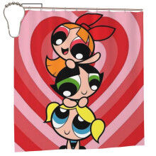 Perdea de duș Fetițele Powerpuff - opacă, impermeabilă, rezistentă la mucegai, 60x72, mărime universală, imprimeu artistic patchwork