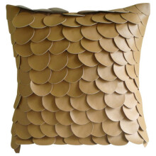 Fețe de pernă decorative 20x20inch (50x50cm) maro, model lucrat manual cu solzi de pește, husă din piele ecologică, pătrată, modernă și