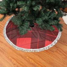 Weihnachtsbaumrock mit Fransen und Spitze, weihnachtliches Tartanmuster, weich, leicht, angenehm anzufassen, 76 cm (30 Zoll)