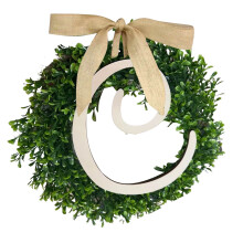 Corona de hojas verdes de YiFudd, 26 letras, lazo de hojas, decoración colgante para la puerta principal del hogar.