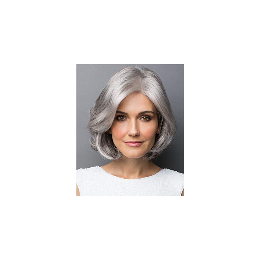 Unisex Gray Short Wig For Women Afro Kinky Curly Bob With Bangs, Heat Resistant, Natural Scalp Lace