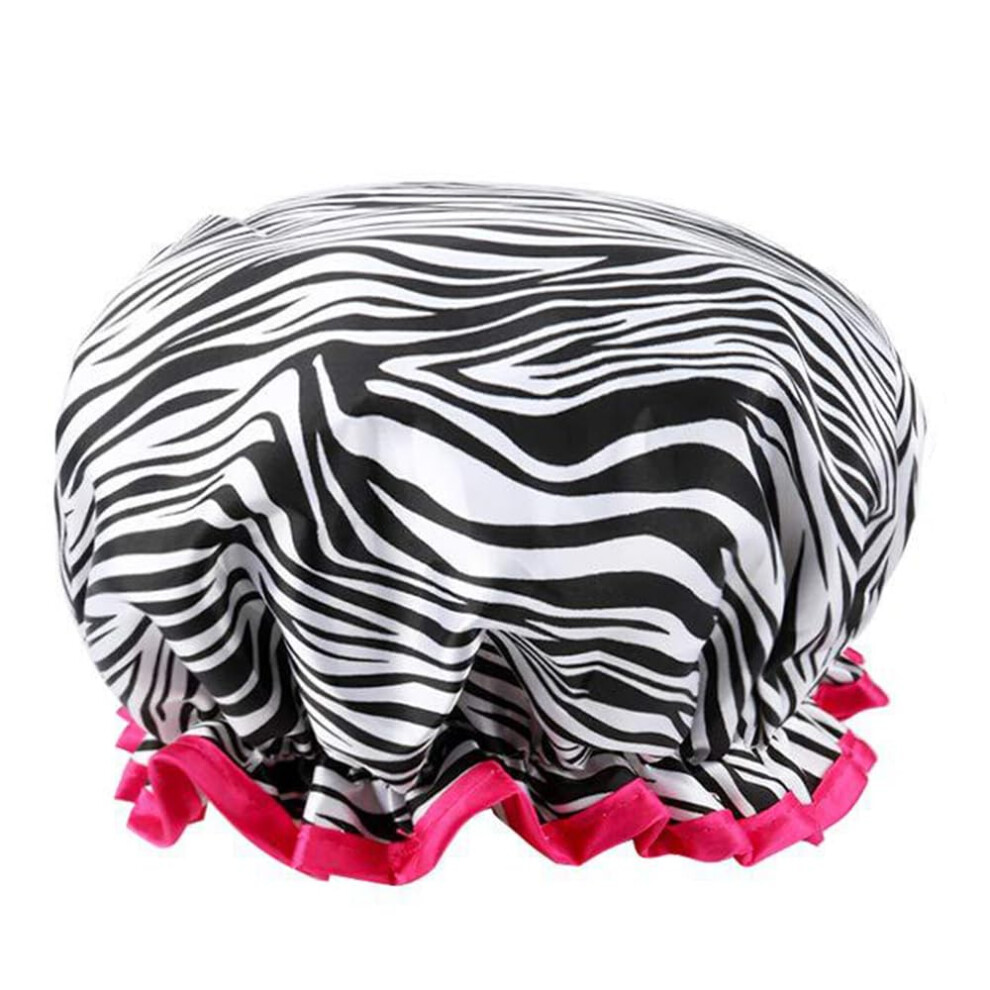 Satin Shower Cap for Women Waterproof Elastic Band Hair Bonnet Reusable Zebra Stripe