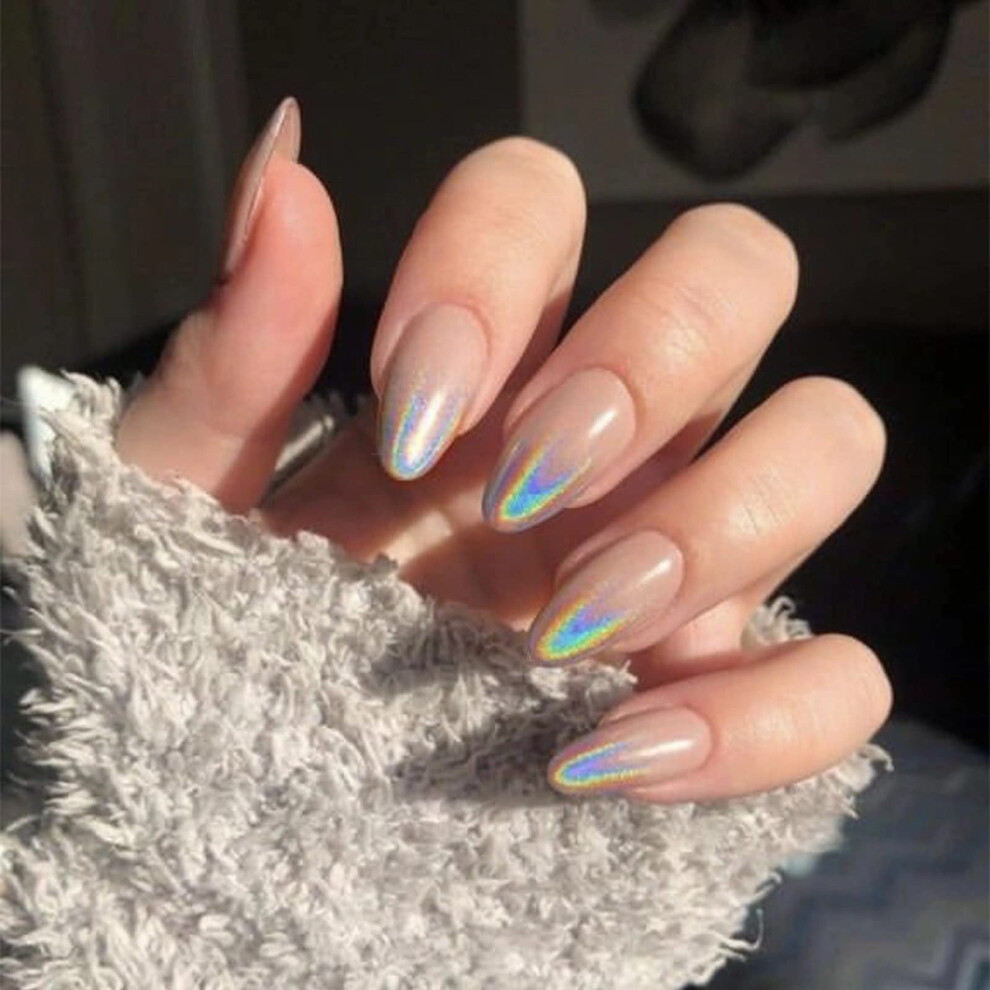 Medium Almond Press on Nails Chrome Acrylic Fake Nails Set 24pcs Salon Style