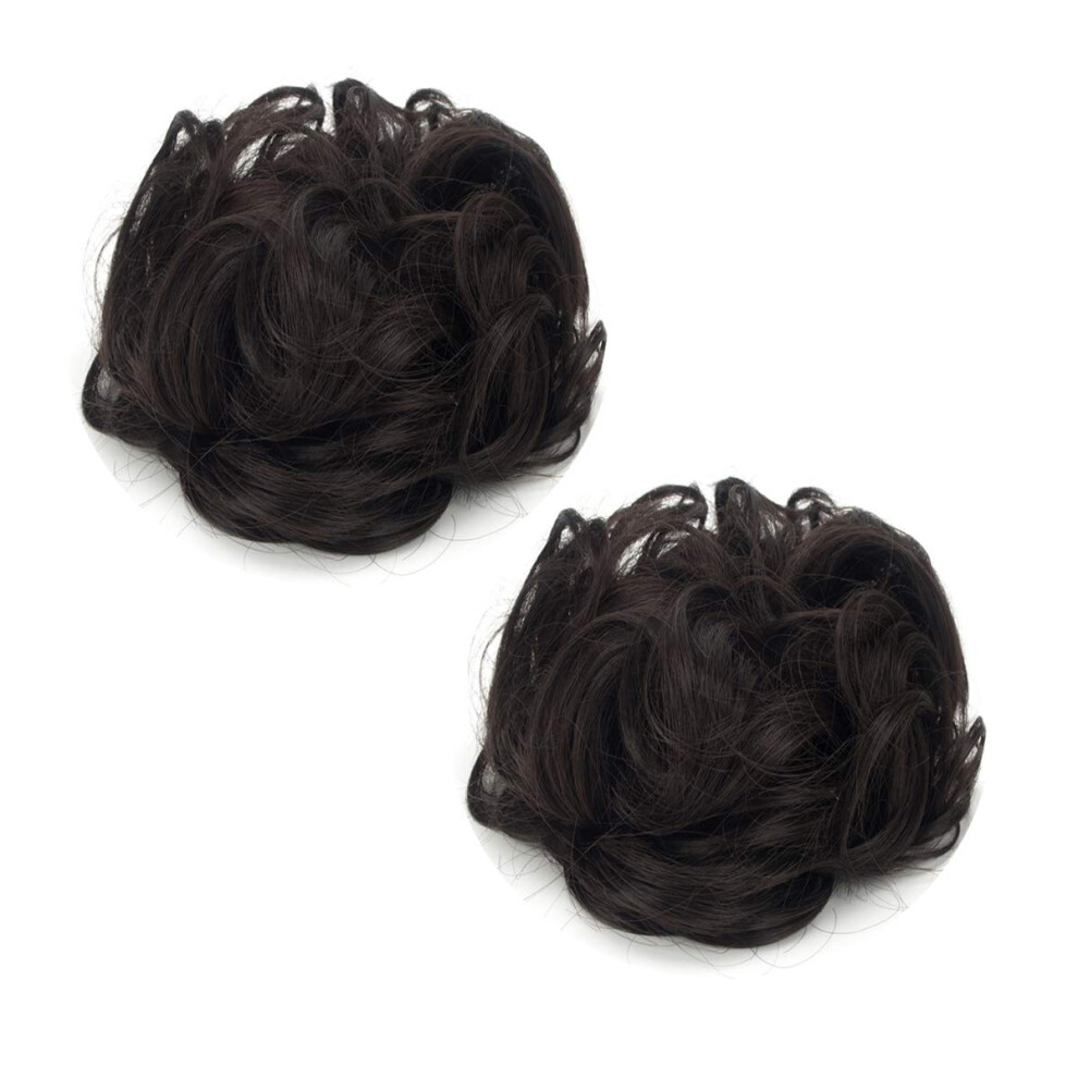 Unisex 2Pcs Hair Bun Extensions Messy Curly Wavy Hair Scrunchies Ponytail Hairpiece For Women