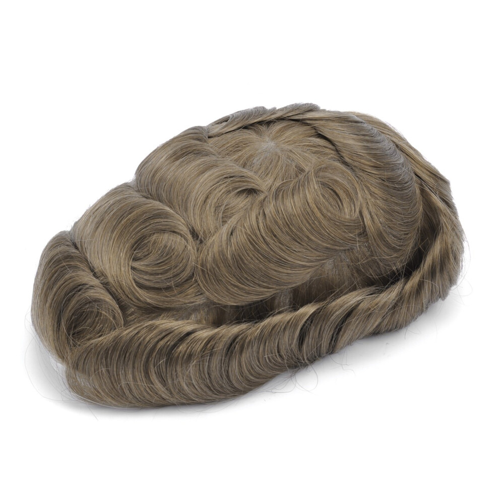 Unisex Dark Men's Hair Toupee Human Hair Hairpiece Ultrathin Skin Vloop Medium Density Blonde 18#