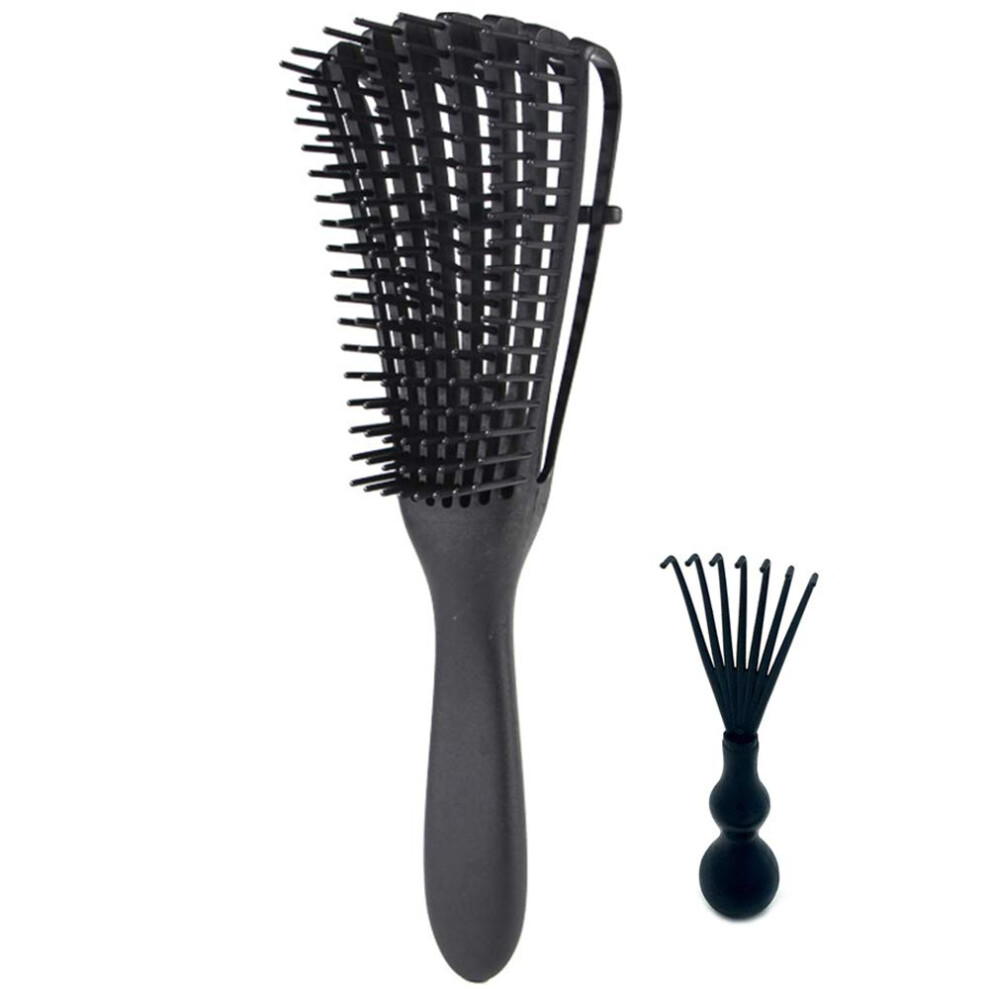 Black Detangling Brush For Natural Hair, Hair Detangler For Curly 3A To 4C With Detachable Bracket