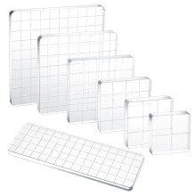 7 Pieces Acrylic Stamp Blocks Clear Stamp Block Tool Set Various Sizes with Grid Lines for Scrapbook Crafts Cards