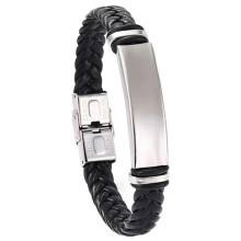 Bracelet RSAMD pour homme, style 9, en cuir et acier inoxydable, orné de perles de pierre naturelle et d'un fermoir magnétique.