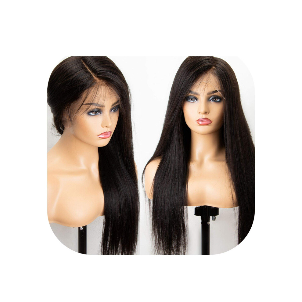 Unisex 13X6 Lace Front Wig Brazilian Remy Human Hair Straight Pre Plucked With Baby Hair 14 Inches