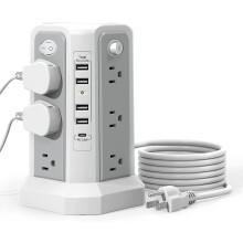 Regleta de enchufes con protección contra sobretensiones, puerto de carga rápida de 18 W, cable de extensión de 3 metros con 12 tomas de corriente
