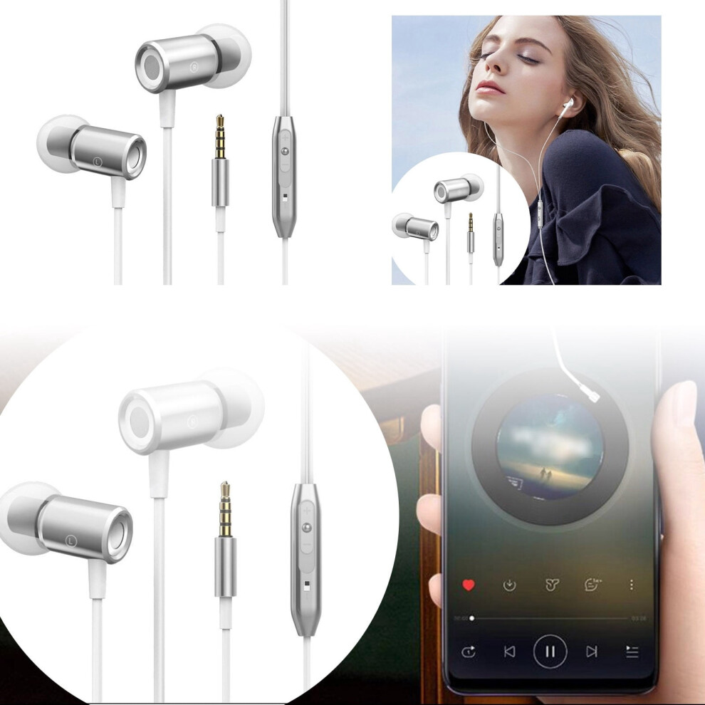 Wired Earphones With Metal Heavy Bass In Ear Design Remote Control For Sound Adjustment Compatible With Smartphones 9773935861695