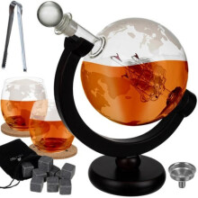 Juego de decantador Globe - Vaso de whisky y piedras para whisky - Whisky transparente