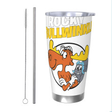 Pohár s objemom 20 oz s viečkom, odolný izolovaný hrnček na kávu, termohrnka kompatibilná s dizajnom Rocky a Bullwinkle na použitie v