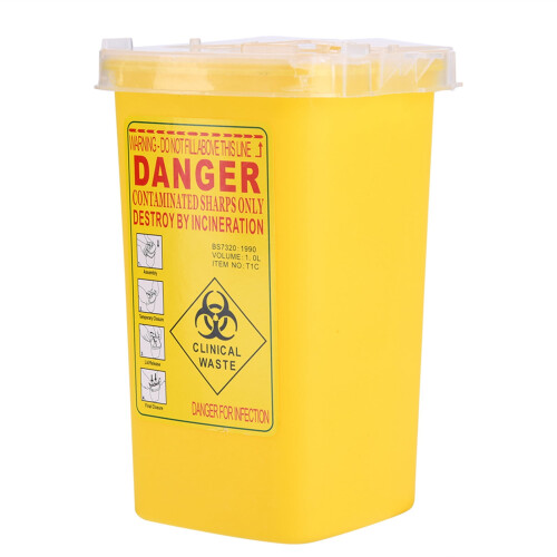 Δοχείο Yellow1L για βελόνες βιολογικού κινδύνου, συμβατό με τατουάζ και ιατρικά 1
