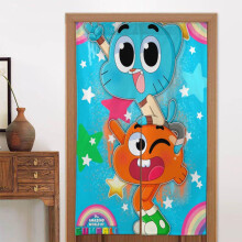 Závěs na dveře s motivem úžasného světa Gumballa, šířka 86 cm x délka 136 cm, zatemňovací závěs s potiskem vzoru a ochranou soukromí,