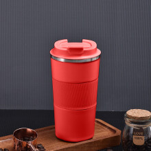 Taza de café de viaje de acero inoxidable con aislamiento térmico y tapa de cuero - Portátil, a prueba de derrames, elegante, negra. ¡Oferta de