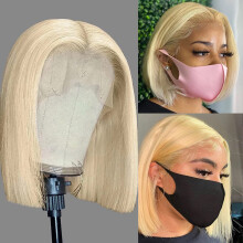 Blonde Lace Front Wig 613 Human Hair Bob 12 Inch Straight T Part with Baby Hair Natural Hairline
