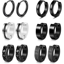 Jstyle6Pairs Heren Huggie Oorbellen Set, Klassieke Kleine Hoepels, Helix & Sleeper Oorbellen van roestvrij staal voor Heren en Dames, Zwart