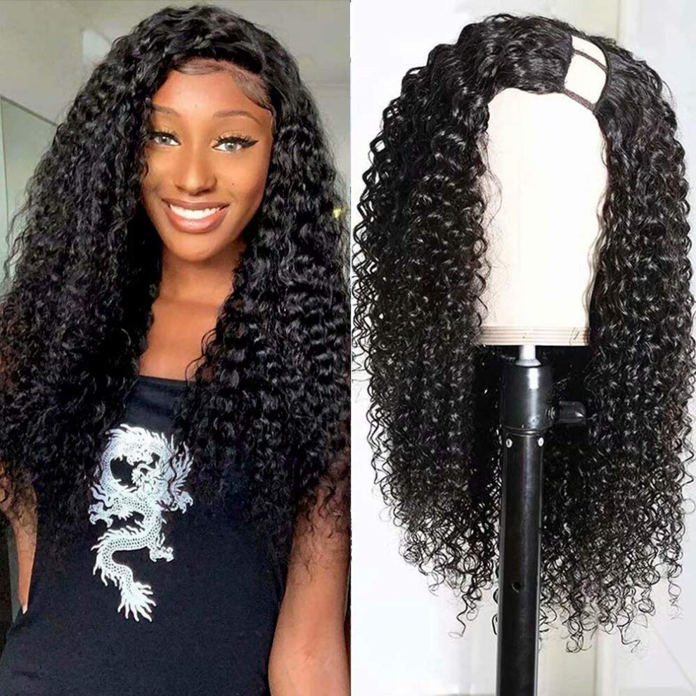 Brazilian Kinky Curly Human Hair Wig Glueless U Part 14 Inch 150% Density with Baby Hair Natural Hairline