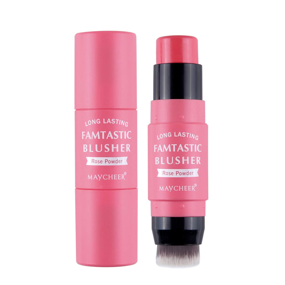 Double Ended Cream Blush Stick with Builtin Brush and Bronzer, Travel Size Shade 02, 0.26oz