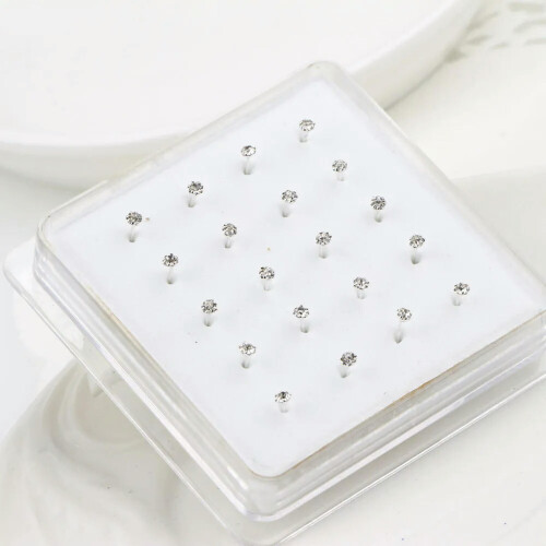 RSAMD Wholesale Lots 20 Pcs Clear Crystal Bar Bone Rings 925 Solid Silver Nose Stud 1