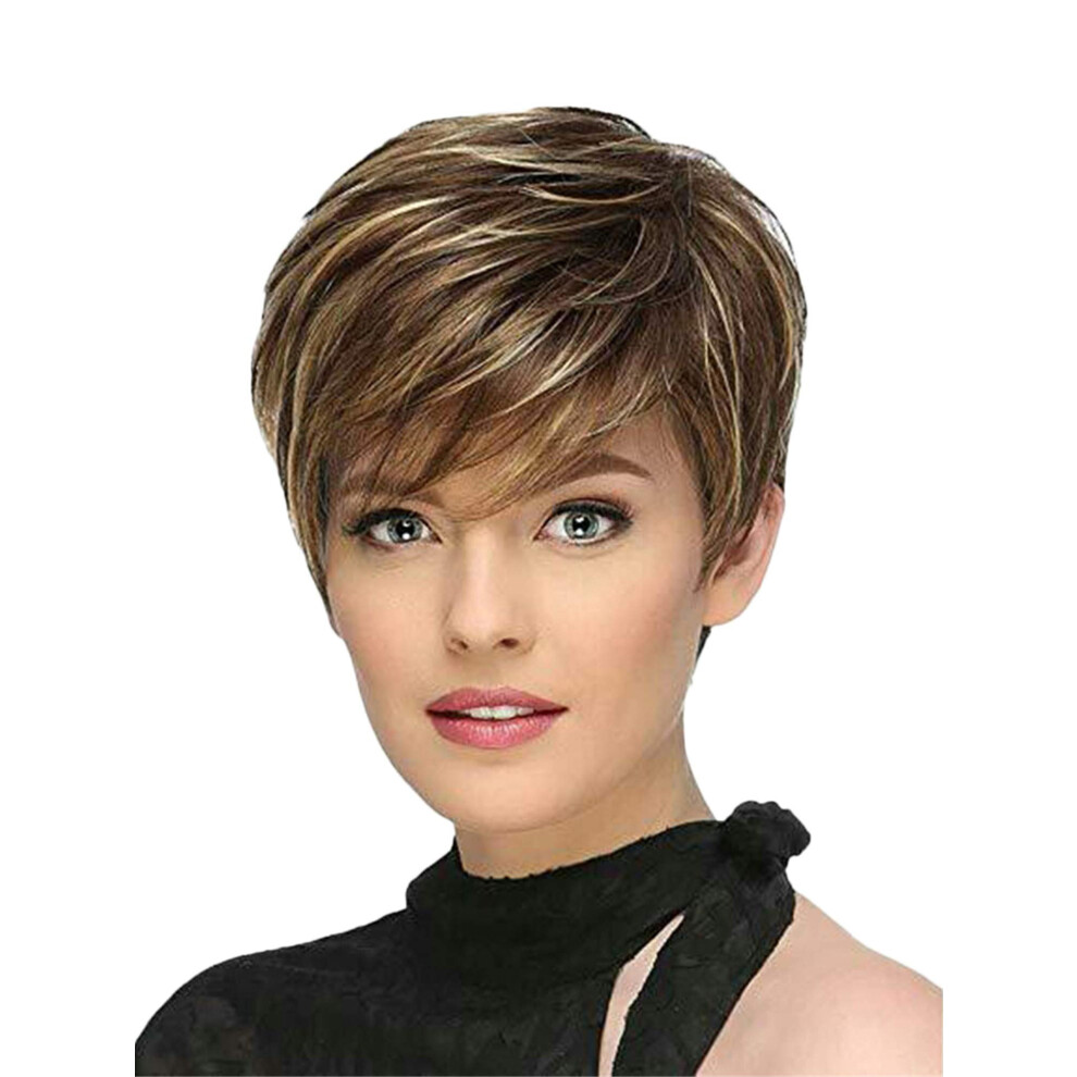 Short Wigs for Women Brown Blonde Natural Wave Synthetic Wig for African American Ladies