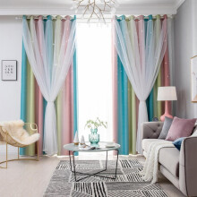 Blackout Curtains for Girls Boys Bedroom, Double Layer Star Window Curtains, Black Out Window Curtain, Colorful Starlight Curtains Compatible with