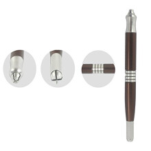 Microblading Pen 2 in 1 Double Head Coffee Alloy Eyebrow Tattoo Tool with Secure Needle Lock