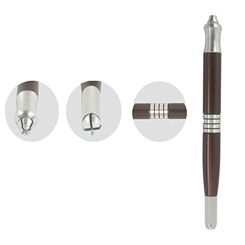 Microblading Pen 2 in 1 Double Head Coffee Alloy Eyebrow Tattoo Tool with Secure Needle Lock