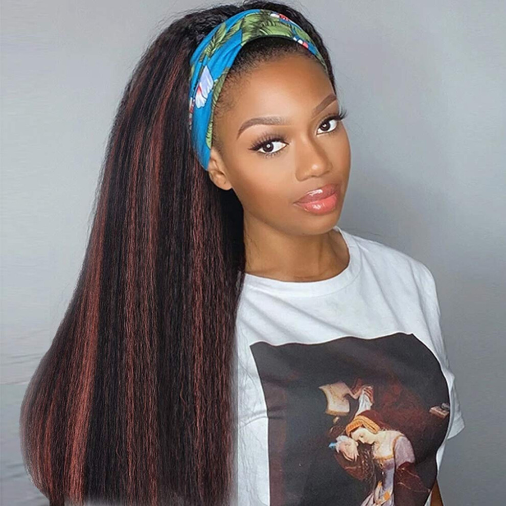 Unisex Headband Wig Kinky Straight Synthetic Yaki 24 Inch Heat Resistant Natural Look For Women 1Bh30