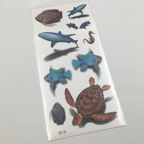 Temporary Tattoos 3D Waterproof Ocean Theme Shark Turtle Fish Quick Apply Removable 2 Sheets 1