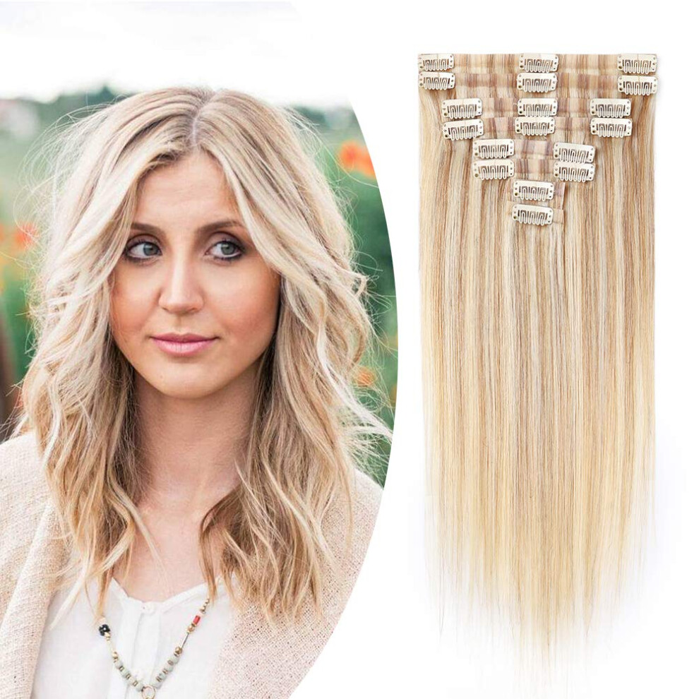 Unisex Human Hair Clip In Extensions Ash Blonde Bleach Blonde 20 Inch Seamless Full Head Remy Hair