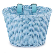 Panier de vélo en rotin tressé à la main, ajustable, en PE imperméable, pour vélos enfants, bleu ciel.
