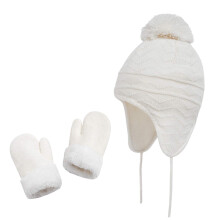 Baby Småbarn Mössor och Vantar Set för Barn Vinter Stickad Öronflikar Mössa Varm Vante Fleece Mössa 1-6T Flickor Pojkar