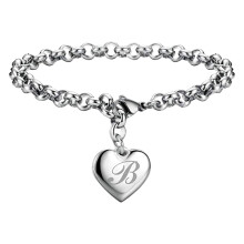 Pulseiras com pingentes iniciais para adolescentes, pulseiras de aço inoxidável com pingente de coração para mulheres, pulseira com alfabeto de