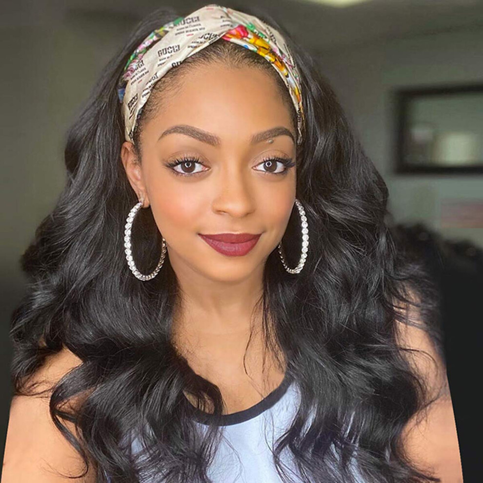 Unisex Black Headband Wig Human Hair Body Wave Glueless Brazilian Virgin Hair For Women 150% Density