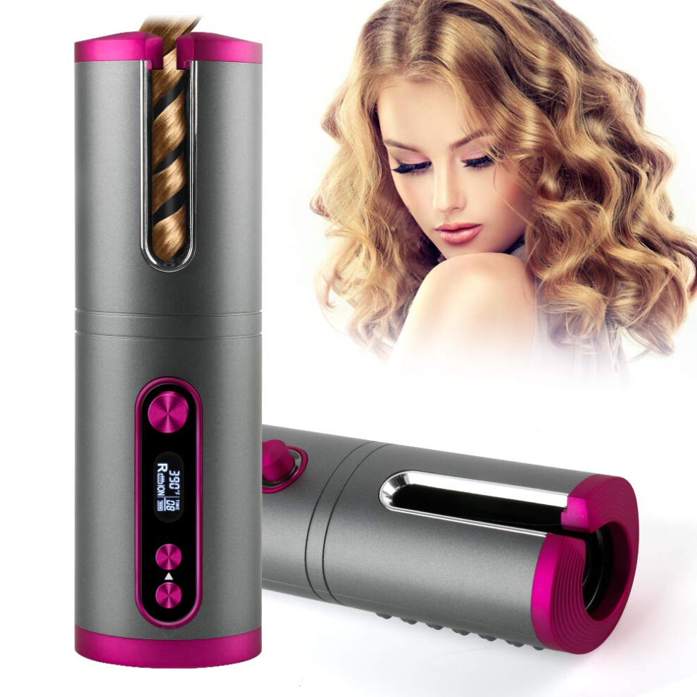 Cordless Hair Curler Automatic Curling Iron with LCD Display USB Rechargeable Ceramic Barrel Ref: 7302